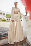 Buy_Mani Bhatia_Grey Crepe Embroidery Pearl Sweetheart Neck Floret Jacket And Sharara Set _at_Aza_Fashions