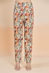 Buy_Anamika Khanna_White Printed Floral Mandarin Long Coat And Pant Set 