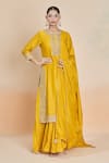 Buy_Sheetal Batra_Yellow Chanderi Silk Embroidered Dori Round Floral Gota Kurta Skirt Set _at_Aza_Fashions