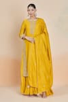 Shop_Sheetal Batra_Yellow Chanderi Silk Embroidered Dori Round Floral Gota Kurta Skirt Set _Online_at_Aza_Fashions