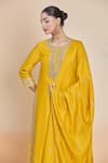 Sheetal Batra_Yellow Chanderi Silk Embroidered Dori Round Floral Gota Kurta Skirt Set _at_Aza_Fashions