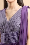 Buy_Amit Aggarwal_Purple Embellished Cutdana V Neck Draped Saree Gown _Online_at_Aza_Fashions