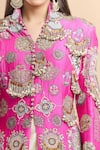 Buy_Anamika Khanna_Pink Embellished Peacock Stand Collar Slit Jacket With Draped Skirt _Online_at_Aza_Fashions