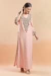 Buy_Anamika Khanna_Pink Embellished V Neck Kurta And Draped Skirt Set _at_Aza_Fashions