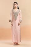 Anamika Khanna_Pink Embellished V Neck Kurta And Draped Skirt Set _Online_at_Aza_Fashions