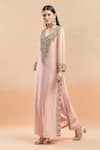 Shop_Anamika Khanna_Pink Embellished V Neck Kurta And Draped Skirt Set _Online_at_Aza_Fashions