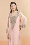 Anamika Khanna_Pink Embellished V Neck Kurta And Draped Skirt Set _at_Aza_Fashions