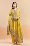 Buy_Anamika Khanna_Yellow Embroidered Floral Round Kurta Set _at_Aza_Fashions