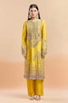 Anamika Khanna_Yellow Embroidered Floral Round Kurta Set _Online_at_Aza_Fashions