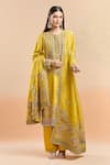 Anamika Khanna_Yellow Embroidered Floral Round Kurta Set _at_Aza_Fashions