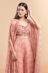 Buy_Ridhi Mehra_Pink Net Printed Floral Blouse Sweetheart Cape And Sharara Set 