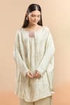 Saaksha & Kinni_White Embroidered Boat Placed Kaftan Top _at_Aza_Fashions