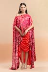 Buy_Saaksha & Kinni_Multi Color Printed Bloom Floral Boat Cape And Draped Skirt Set _at_Aza_Fashions