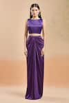 Buy_Amit Aggarwal_Purple Zari Embellished Boat Metallic Polymer Draped Skirt Saree Set 