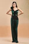 Buy_Amit Aggarwal_Emerald Green Mineral Jersey (100% Moulded Metallic Gown With Plisse Drape _at_Aza_Fashions