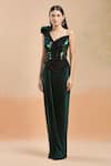 Amit Aggarwal_Emerald Green Mineral Jersey (100% Moulded Metallic Gown With Plisse Drape _Online_at_Aza_Fashions