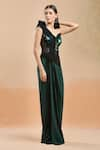 Buy_Amit Aggarwal_Emerald Green Mineral Jersey (100% Moulded Metallic Gown With Plisse Drape _Online_at_Aza_Fashions