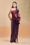 Shop_Amit Aggarwal_Purple 3d Structures Straight Floral Draped Gown _Online_at_Aza_Fashions