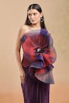 Amit Aggarwal_Purple 3d Structures Straight Floral Draped Gown _at_Aza_Fashions