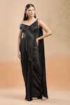 Buy_Amit Aggarwal_Black Embellished Cutdana Asymmetric Draped Saree Gown _at_Aza_Fashions