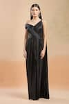 Amit Aggarwal_Black Embellished Cutdana Asymmetric Draped Saree Gown _Online_at_Aza_Fashions