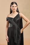 Buy_Amit Aggarwal_Black Embellished Cutdana Asymmetric Draped Saree Gown 