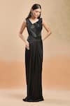 Buy_Amit Aggarwal_Black Embellished Shimmer Asymmetric Draped Gown _at_Aza_Fashions