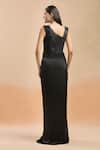 Shop_Amit Aggarwal_Black Embellished Shimmer Asymmetric Draped Gown _at_Aza_Fashions