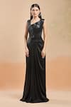 Amit Aggarwal_Black Embellished Shimmer Asymmetric Draped Gown _Online_at_Aza_Fashions