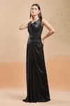 Shop_Amit Aggarwal_Black Embellished Shimmer Asymmetric Draped Gown _Online_at_Aza_Fashions