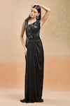 Amit Aggarwal_Black Embellished Shimmer Asymmetric Draped Gown _at_Aza_Fashions