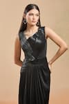 Buy_Amit Aggarwal_Black Embellished Shimmer Asymmetric Draped Gown 