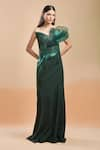 Buy_Amit Aggarwal_Emerald Green Embellished Shimmer Plunged V Structured Gown _at_Aza_Fashions