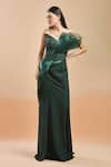 Shop_Amit Aggarwal_Emerald Green Embellished Shimmer Plunged V Structured Gown _Online_at_Aza_Fashions