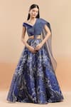 Buy_Amit Aggarwal_Blue Embellished Cutdana Broad V Neck Metallic Polymer Lehenga Set _at_Aza_Fashions