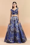 Amit Aggarwal_Blue Embellished Cutdana Broad V Neck Metallic Polymer Lehenga Set _Online_at_Aza_Fashions