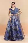 Shop_Amit Aggarwal_Blue Embellished Cutdana Broad V Neck Metallic Polymer Lehenga Set _Online_at_Aza_Fashions