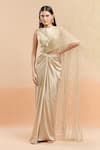 Buy_Amit Aggarwal_Beige Embellished Boat Metallic Draped Saree Skirt Set _at_Aza_Fashions