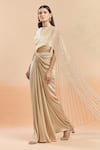 Shop_Amit Aggarwal_Beige Embellished Boat Metallic Draped Saree Skirt Set _Online_at_Aza_Fashions