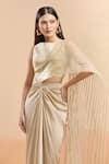 Amit Aggarwal_Beige Embellished Boat Metallic Draped Saree Skirt Set _at_Aza_Fashions