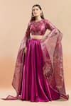 Buy_Amit Aggarwal_Pink Printed Floral Round Metallic Cascading Sleeve Blouse With Lehenga _at_Aza_Fashions