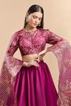 Amit Aggarwal_Pink Printed Floral Round Metallic Cascading Sleeve Blouse With Lehenga _at_Aza_Fashions