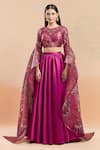 Buy_Amit Aggarwal_Pink Printed Floral Round Metallic Cascading Sleeve Blouse With Lehenga 