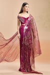 Buy_Amit Aggarwal_Fuchsia Embellished Moulded Metallic Pre-draped Saree With Structured Blouse _at_Aza_Fashions