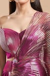 Amit Aggarwal_Fuchsia Embellished Moulded Metallic Pre-draped Saree With Structured Blouse _at_Aza_Fashions