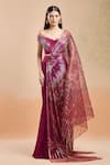 Buy_Amit Aggarwal_Fuchsia Embellished Moulded Metallic Pre-draped Saree With Structured Blouse 