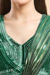 Amit Aggarwal_Emerald Green Embellished Cutdana Metallic Ruffled Pre-draped Saree With Blouse _Online_at_Aza_Fashions