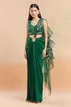 Buy_Amit Aggarwal_Emerald Green Embellished Cutdana Metallic Ruffled Pre-draped Saree With Blouse _Online_at_Aza_Fashions