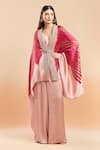 Buy_Amit Aggarwal_Pink Printed Stripes Cape V Neck And Palazzo Set _at_Aza_Fashions