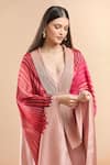 Amit Aggarwal_Pink Printed Stripes Cape V Neck And Palazzo Set _at_Aza_Fashions